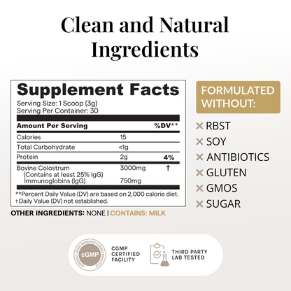 Bovine Colostrum Powder - Unflavored - 30 Servings
